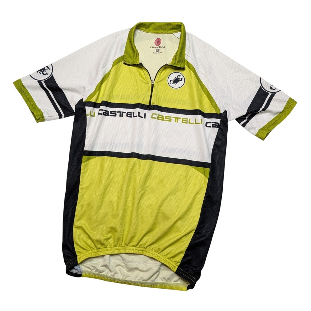 Vintage Castelli Cycling Jersey Men's L Green White Black 1/4 Zip Italy Bike
